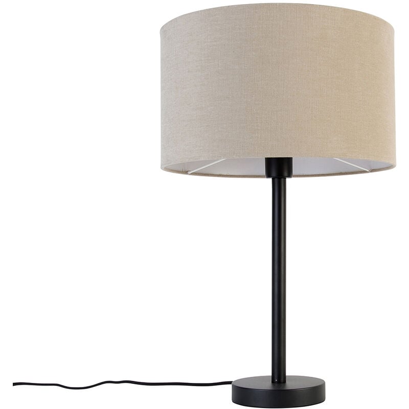 Image of Lampada da tavolo con paralume simplo stof - Design - Acciaio,Tessuto - Nero/Marrone - Tondo Max. 1 x Watt - Nero - Qazqa