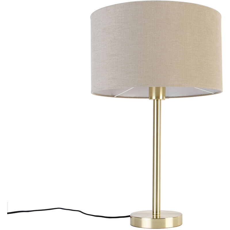Image of Lampada da tavolo con paralume simplo stof - Design - Acciaio,Tessuto - Oro/Ottone/Marrone - Tondo Max. 1 x Watt - Oro/Ottone - Qazqa