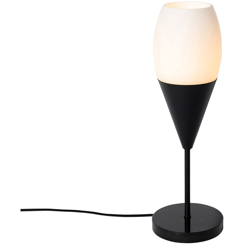 Image of QAZQA Lampada da tavolo drop - Moderno - Vetro,Acciaio,Alluminio,Marmo - Bianco/Nero - Oblungo Max. 1 x Watt - Bianco