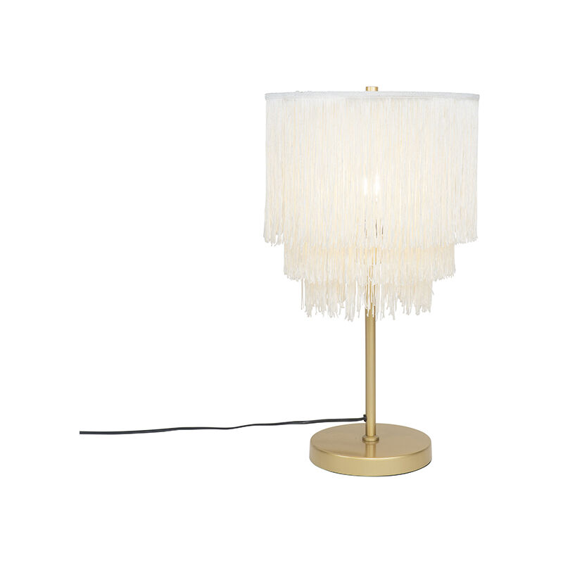 Image of Lampada da tavolo franxa - Orientale - Acciaio,Tessuto - Crema/Oro/Ottone - Tondo Max. 1 x Watt - Crema - Qazqa