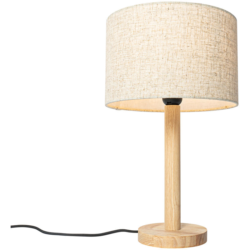 Image of Lampada da tavolo mels - rustico - Legno,Lino - Legno/Beige - Oblungo Max. 1 x Watt - Legno - Qazqa
