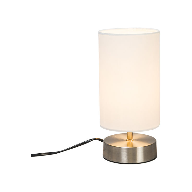 Image of Lampada da tavolo milo - Moderno - Tessuto,Acciaio - Bianco/Acciaio - Cilindro/Tondo Max. 1 x Watt - Bianco - Qazqa