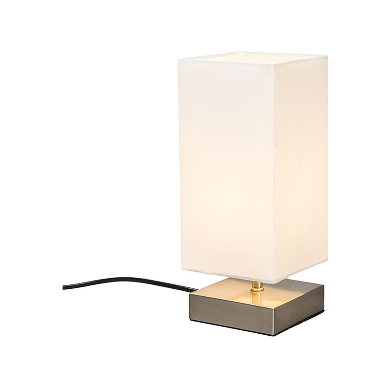 Image of Lampada da tavolo milo - Moderno - Tessuto,Acciaio - Bianco/Acciaio - Quadrato/Allungato Max. 1 x Watt - Bianco - Qazqa