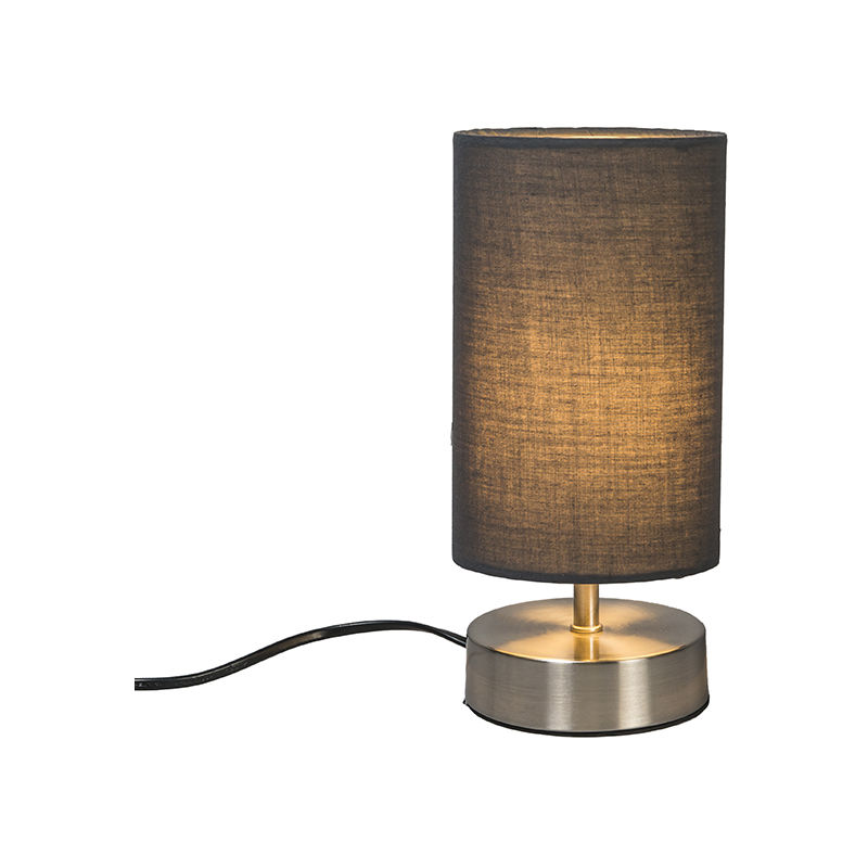 Image of Lampada da tavolo milo - Moderno - Tessuto,Acciaio - Grigio/Acciaio - Cilindro/Tondo Max. 1 x Watt - Grigio - Qazqa