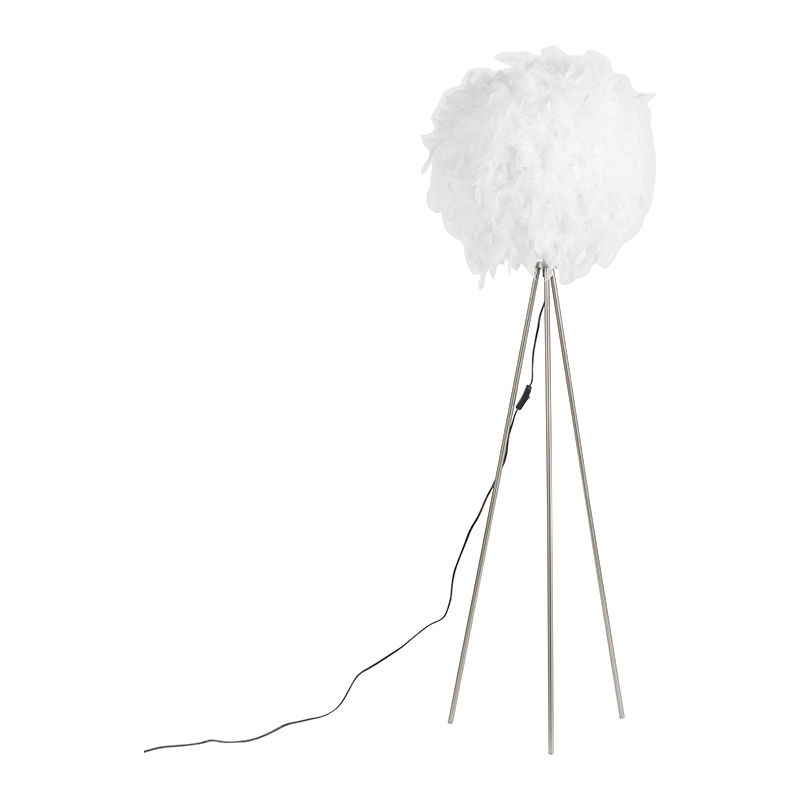 Image of Lampada da tavolo tripode feather - Moderno - Tessuto,Acciaio - Bianco/Acciaio - Tondo Max. 1 x Watt - Bianco - Qazqa