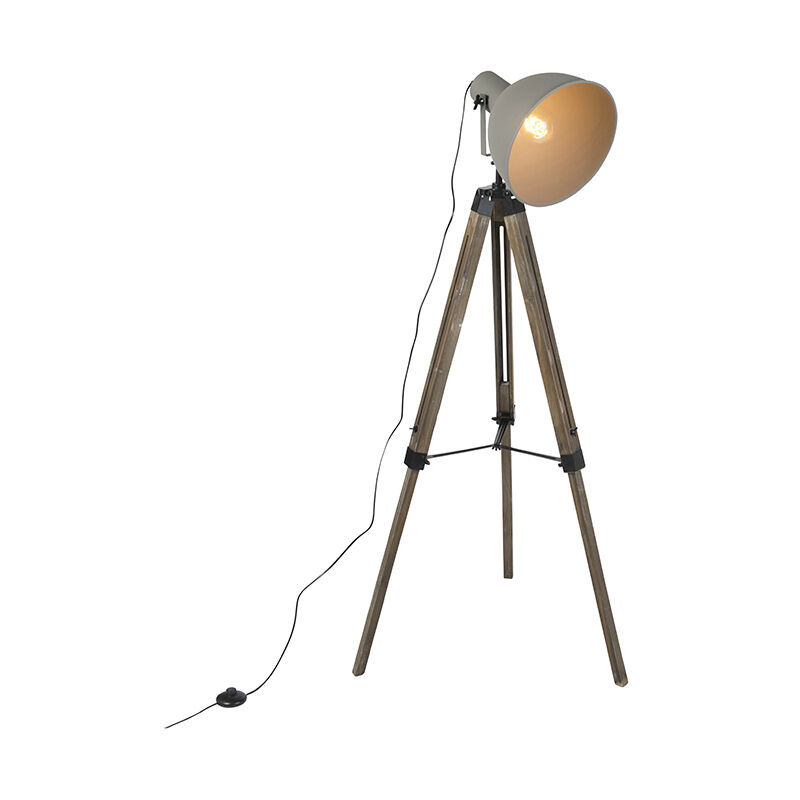 Image of Lampada da tavolo tripode laos - Industriale - Legno,Acciaio - Grigio/Marrone - Tondo Max. 1 x Watt - Marrone - Qazqa