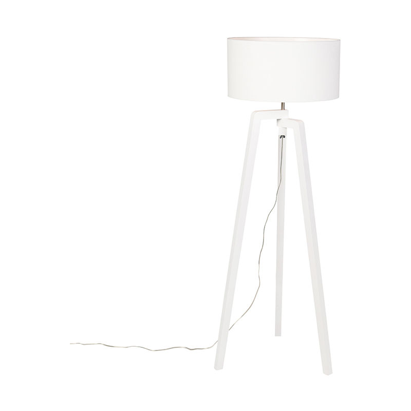 Image of Lampada da tavolo tripode puros - Moderno - Legno,Tessuto - Bianco - Oblungo Max. 1 x Watt - Bianco - Qazqa