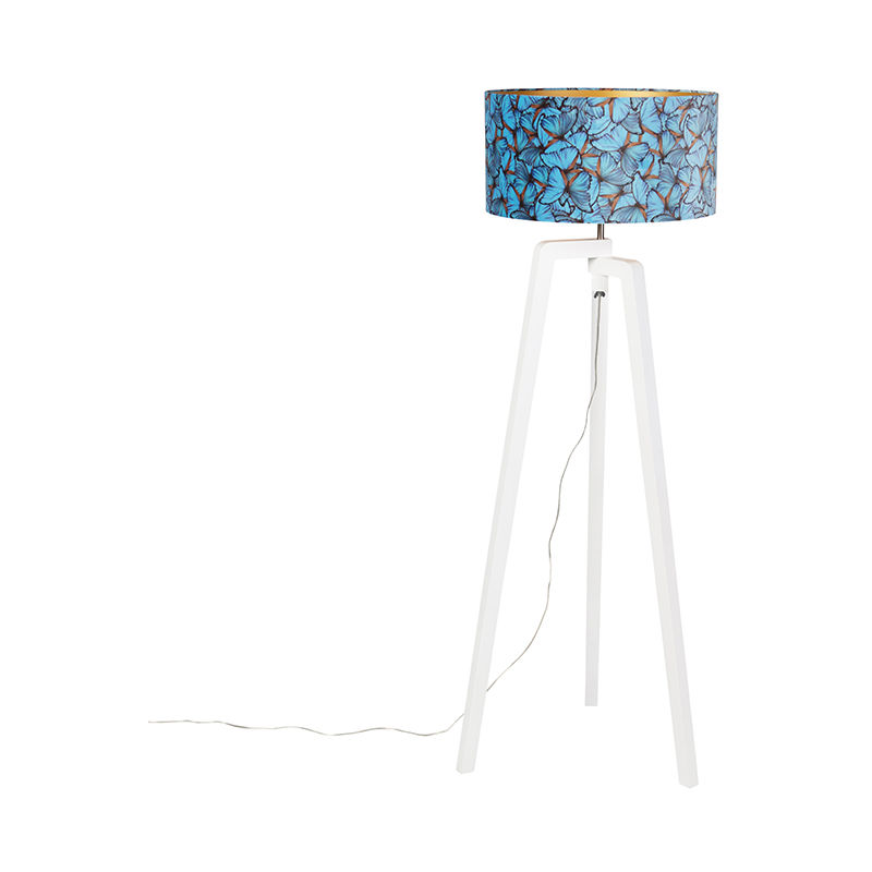 Image of Lampada da tavolo tripode puros - Moderno - Legno,Tessuto - Bianco/Oro/Blu - Oblungo Max. 1 x Watt - Blu - Qazqa