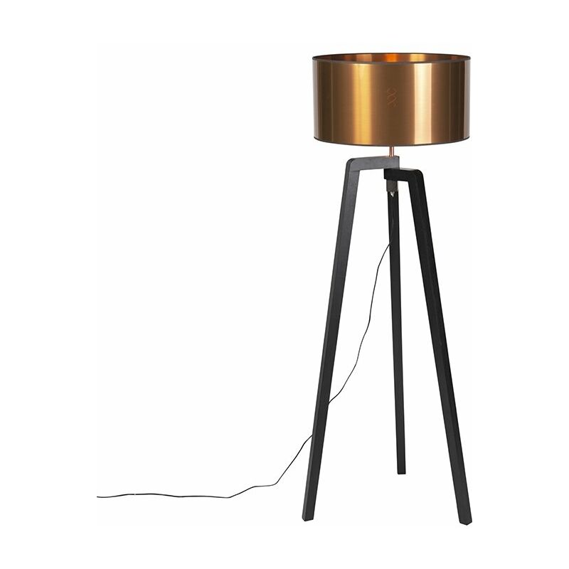 Image of Lampada da tavolo tripode puros - Rustico - Legno,Plastico - Nero/Rame - Tondo Max. 1 x Watt - Rame - Qazqa