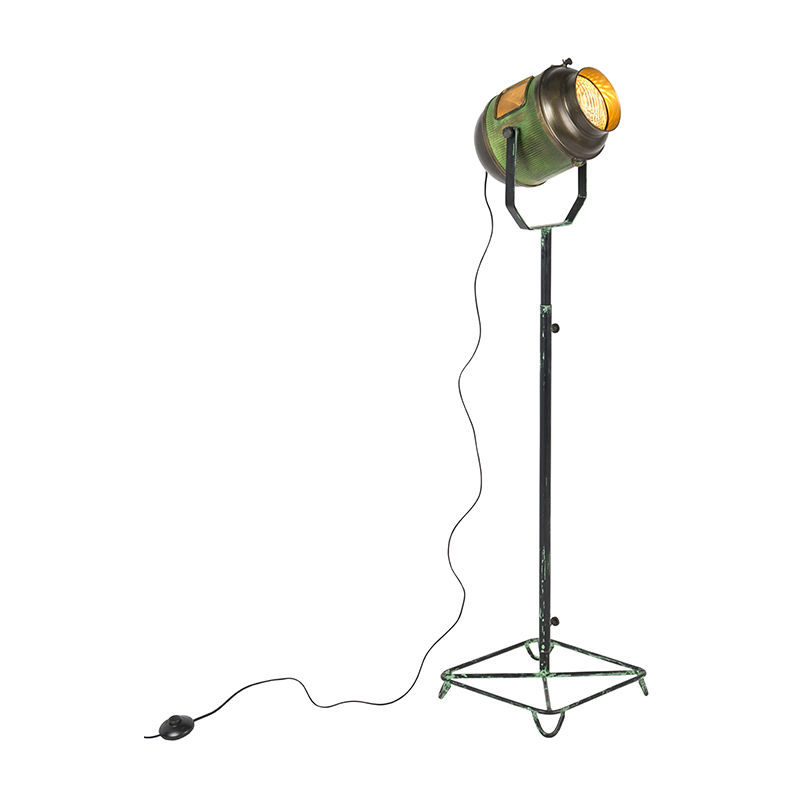 Image of Lampada da terra Byron - Retrò - Acciaio - Bronzo/Verde - Oblungo Max. 1 x Watt - Verde - Qazqa