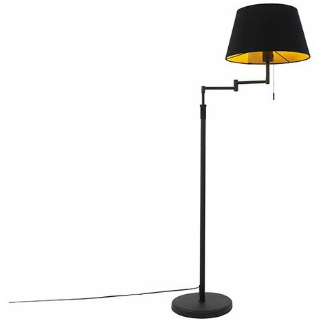 QAZQA Lampada da terra con braccio girevole ladas - Moderno - Acciaio,Tessuto - Nero - Tondo Max. 1 x Watt