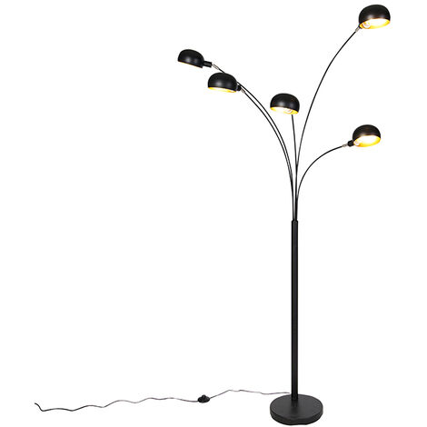 QAZQA + Lampada da terra con braccio girevole sixties fl - Design - Acciaio - Nero - Oblungo Max. 5 x Watt