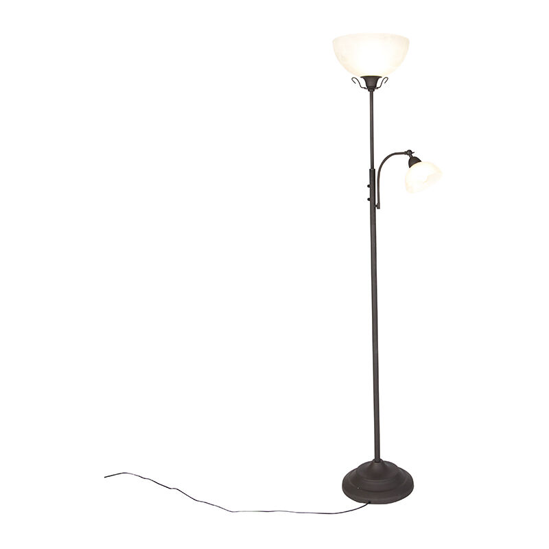 Image of Lampada da terra con braccioo de lettura dallas - rustico - Vetro,Acciaio - Bianco/Ruggine - Tondo/Oblungo Max. 1 x Watt - Ruggine - Qazqa