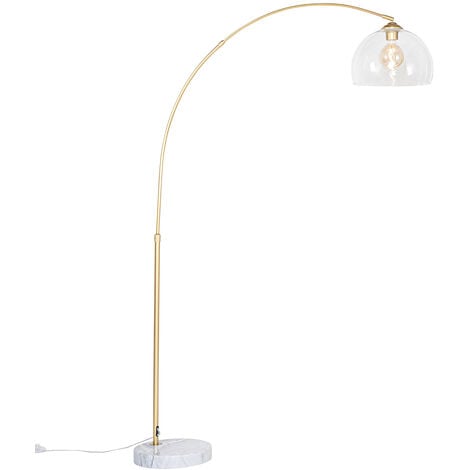 QAZQA Lampada da terra con paralume arc - Moderno - Acciaio,Marmo,Vetro - Oro/Ottone/Bianco/Trasparente - Oblungo Max. 1 x Watt