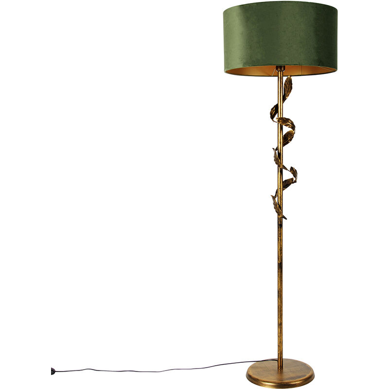 Image of Lampada da terra con paralume linden - Classico - Acciaio,Tessuto - Verde/Oro/Ottone - Tondo Max. 1 x Watt - Verde - Qazqa