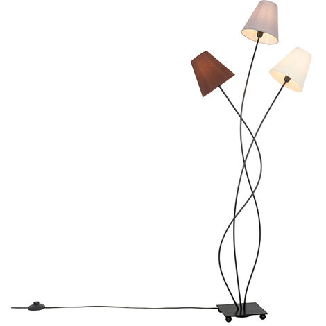 QAZQA Lampada da terra con paralume melis - Moderno - Acciaio,Tessuto - Bianco/Grigio/Marrone/Nero - Oblungo Max. 3 x Watt