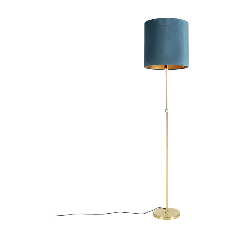 Image of Lampada da terra con paralume parte fl - Classico - Tessuto,Acciaio - Blu/Oro/Ottone - Cilindro/Oblungo/Tondo Max. 1 x Watt - Blu - Qazqa