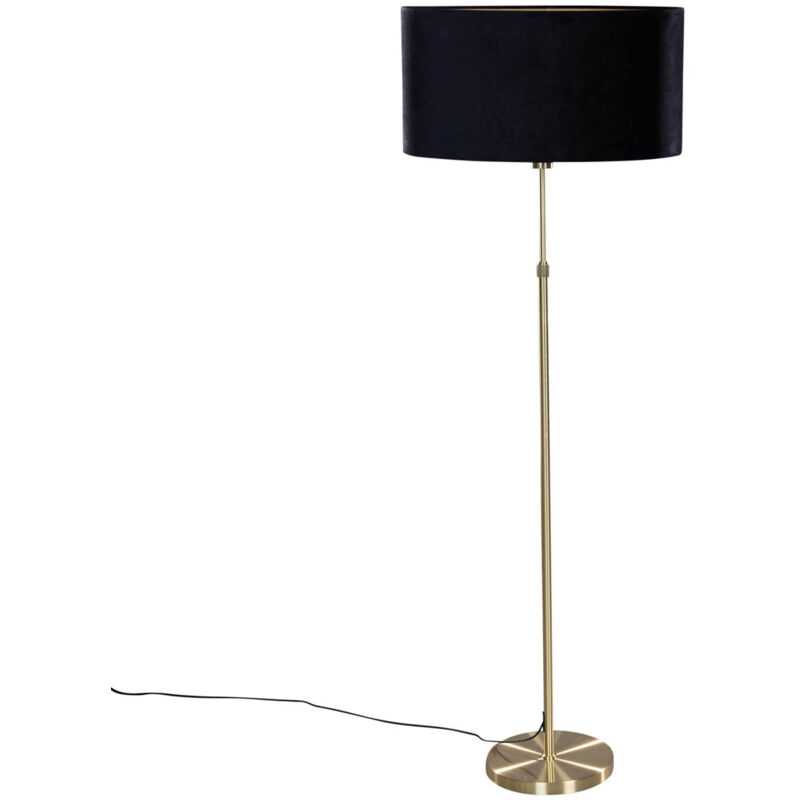 Image of Qazqa - Lampada da terra con paralume parte shade - Moderno - Acciaio,Velluto,Tessuto - Nero - Oblungo/Ovale Max. 1 x Watt