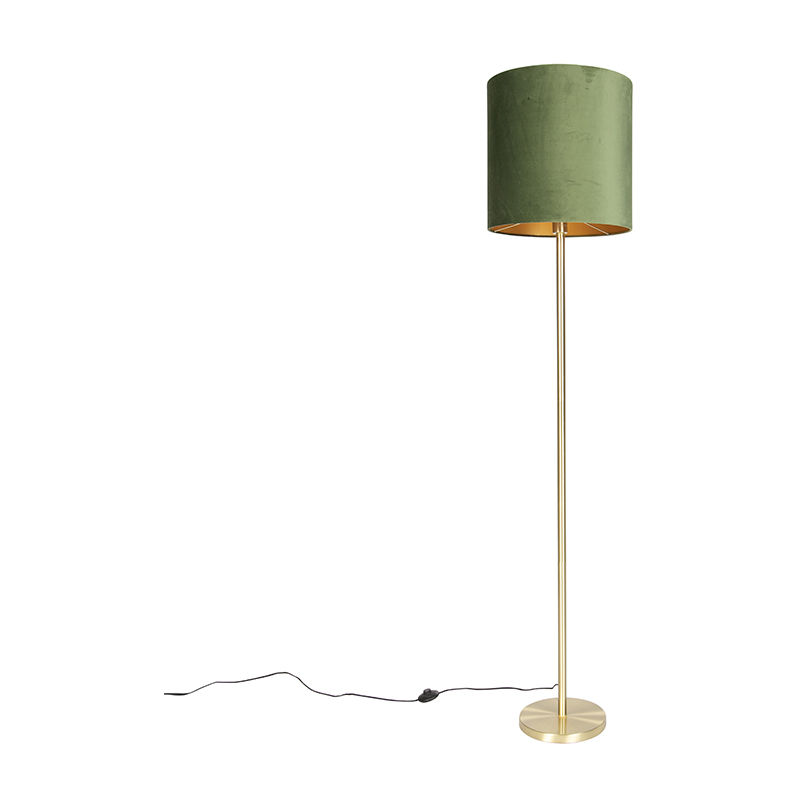 Image of Lampada da terra con paralume simplo - Moderno - Acciaio,Tessuto - Verde/Oro/Ottone - Cilindro/Oblungo Max. 1 x Watt - Qazqa