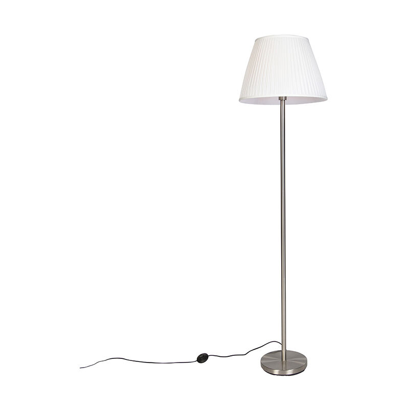 Image of Lampada da terra con paralume simplo - Moderno - Tessuto,Acciaio - Bianco/Acciaio - Oblungo/Tondo Max. 1 x Watt - Bianco - Qazqa