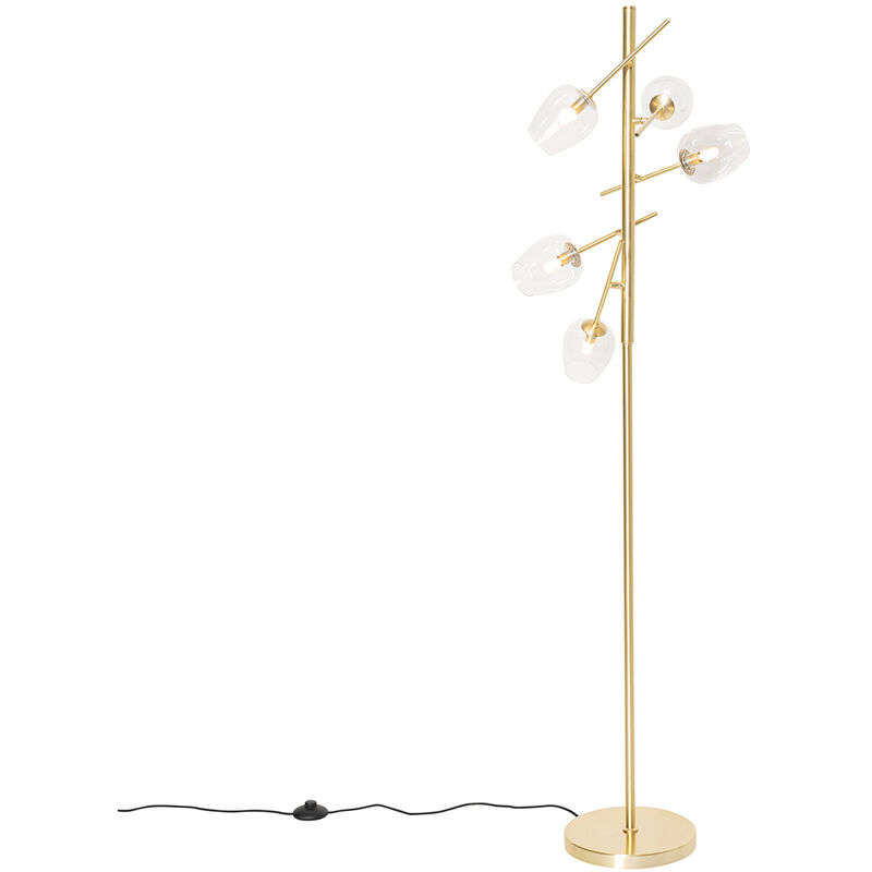 Image of Lampada da terra elien - Classico - Acciaio,Vetro - Oro/Ottone/Trasparente - Oblungo Max. 5 x Watt - Oro/Ottone - Qazqa