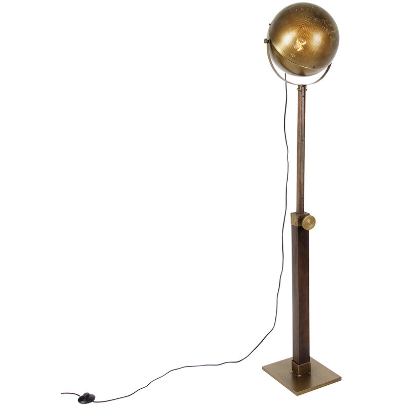 Image of Lampada da terra haicha - Industriale - Acciaio,Legno - Bronzo/Marrone - Quadrato Max. 1 x Watt - Bronzo - Qazqa