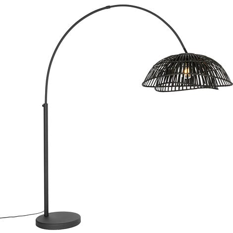 QAZQA Lampada da terra pua - Orientale - Bamboo,Acciaio - Nero - Oblungo Max. 1 x Watt