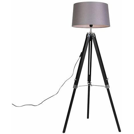 Lampada da Terra con Treppiede- in Legno, LED, Altezza 145cm/Ø45cm/E27,  Max. 60W, Paralume a