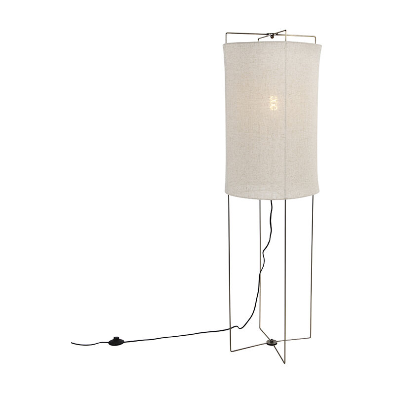 Image of Lampada da terra rich - Design - Lino,Acciaio - Beige/Oro/Ottone - Oblungo/Cilindro Max. 1 x Watt - Beige - Qazqa