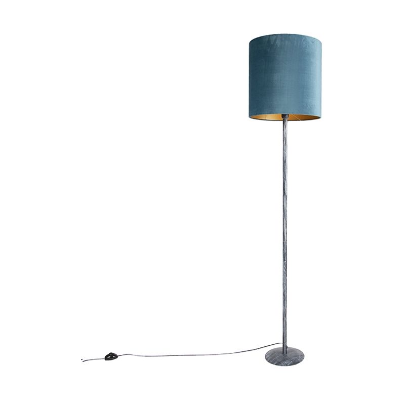 Image of Lampada da terra simplo - Retrò - Tessuto,Acciaio - Grigio/Oro/Blu - Oblungo Max. 1 x Watt - Qazqa