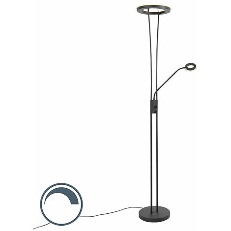Qazqa – Lampadaire liseuse noir 1800 mm – LED dimmable avec bras de lecture – Éclairage intérieur moderne pour salon et chambre