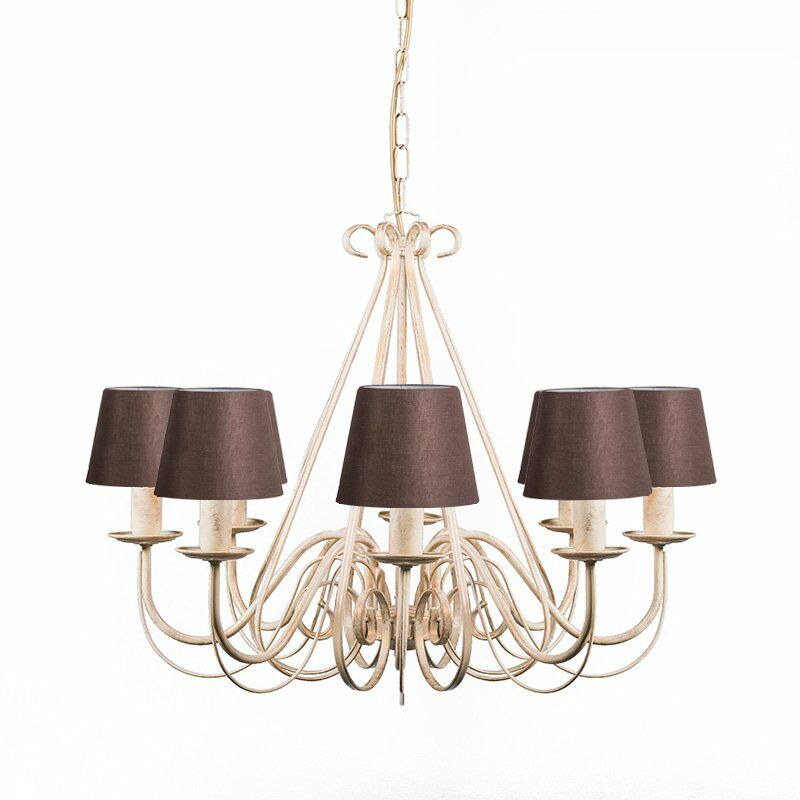 QAZQA Lampadario con paralume Giuseppe - Classico - Tessuto,Acciaio - Beige/Marrone - Tondo/Organico Max. 8 x Watt