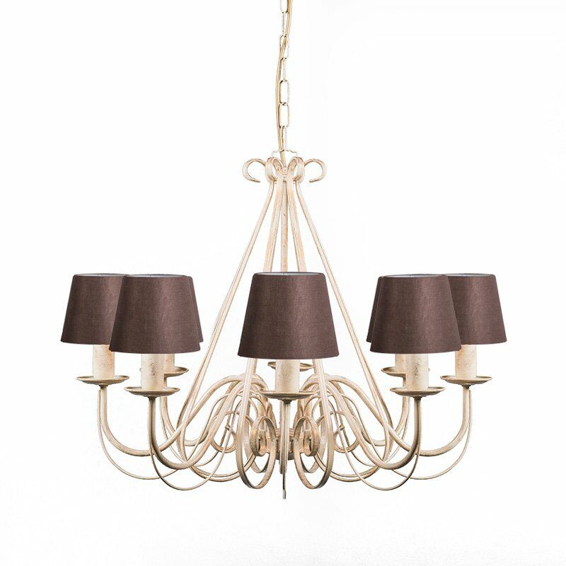 Image of Lampadario con paralume Giuseppe - Classico - Tessuto,Acciaio - Beige/Marrone - Tondo/Organico Max. 8 x Watt - Marrone - Qazqa