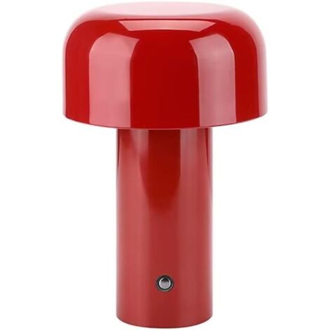 QAZQA Lampe De Table Champignon, Lampes de Table Sans Fil, Lampe de Bureau LED Rechargeable, 3 Niveaux de Luminosité, Lampe De Bureau Tactile Dimmable pour Chambre, Bureau, Chevet, rouge