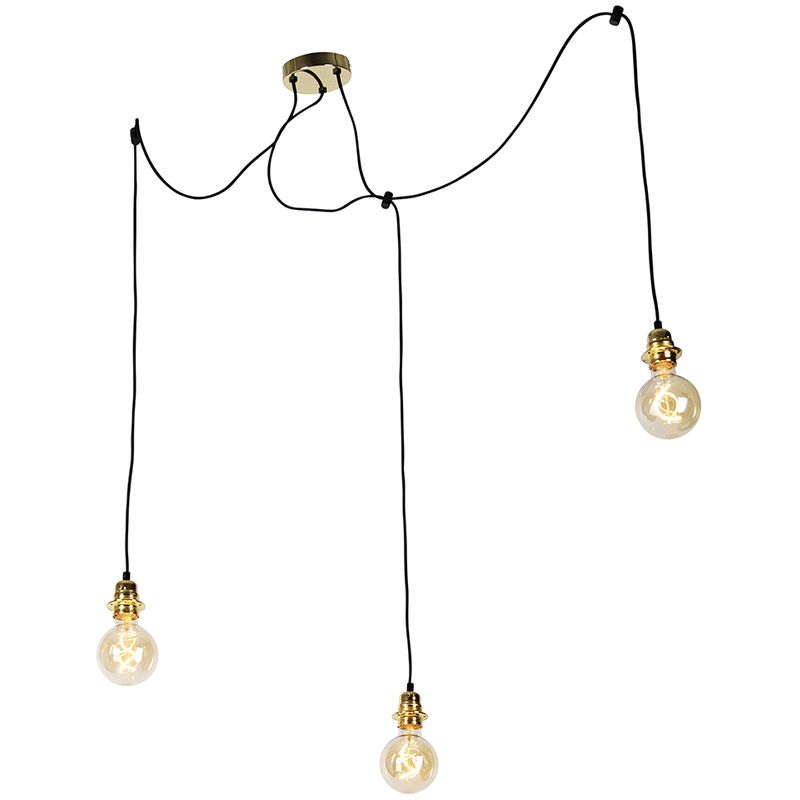 Qazqa - cava luxe - Suspension - 3 lumière - h 1500 mm - Doré/Laiton - Moderne - éclairage intérieur - Salon i Chambre i Cuisine i Salle à manger