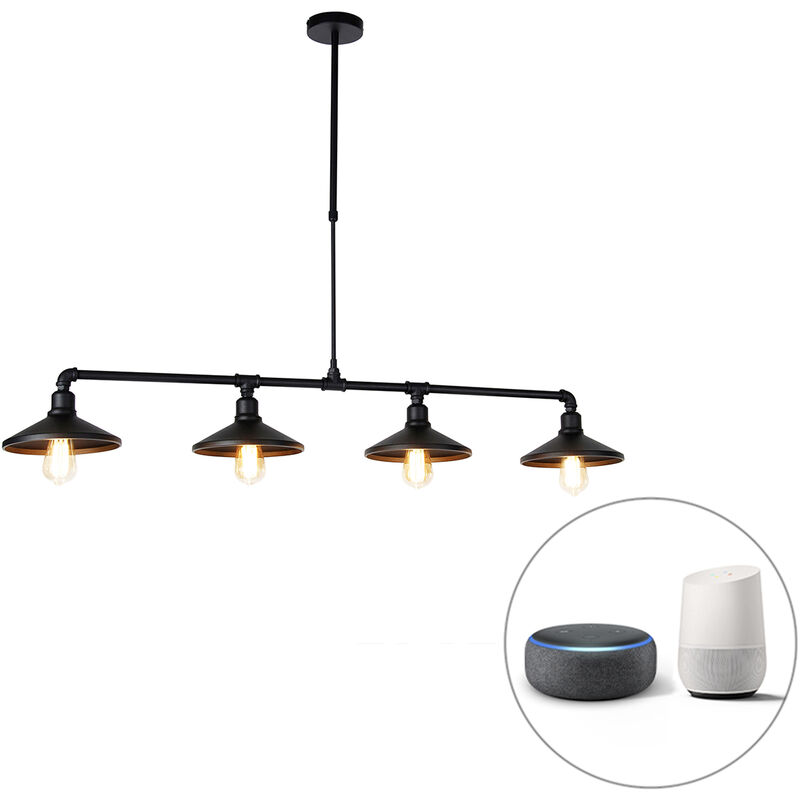 Laser hl - led Dimmable Suspension réglable variateur inclus - 4 lumière - l 130 cm - Noir - Rustique, Classique/Antique, Rustique, Industriel