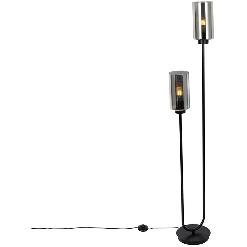 Laura - Lampadaire - 2 lumière - h 148 cm - Gris - Art Deco - éclairage intérieur - Salon i Chambre i Cuisine i Salle à manger - Qazqa