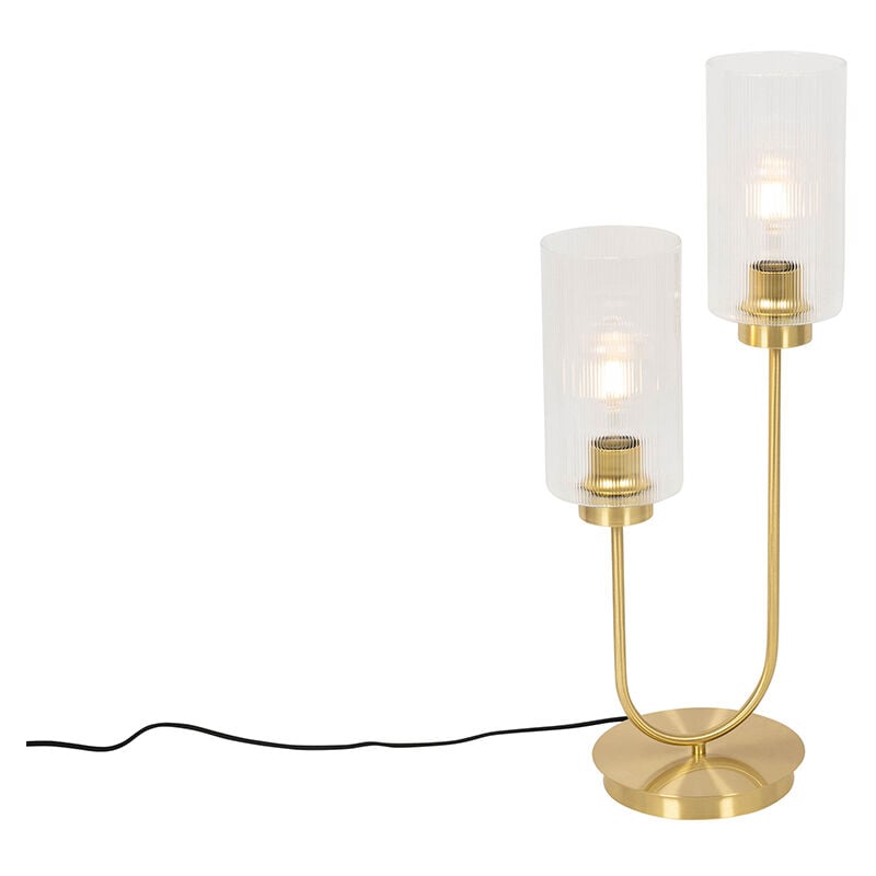 Qazqa - laura - Lampe de table - 2 lumière - l 26 cm - Doré - Art Deco - éclairage intérieur - Salon i Chambre i Cuisine i Salle à manger