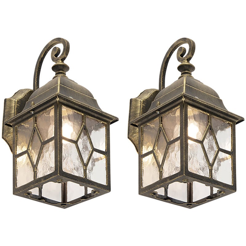 QAZQA london - Lanterne murale - 2 pièces - L 15 cm - Bronze - Rustique, Classique/Antique - éclairage extérieur