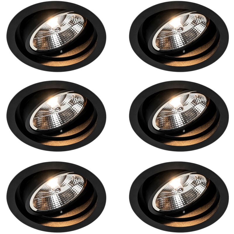 Lot de 6 Spot encastrable moderne noir réglable - Chuck 111 - Qazqa