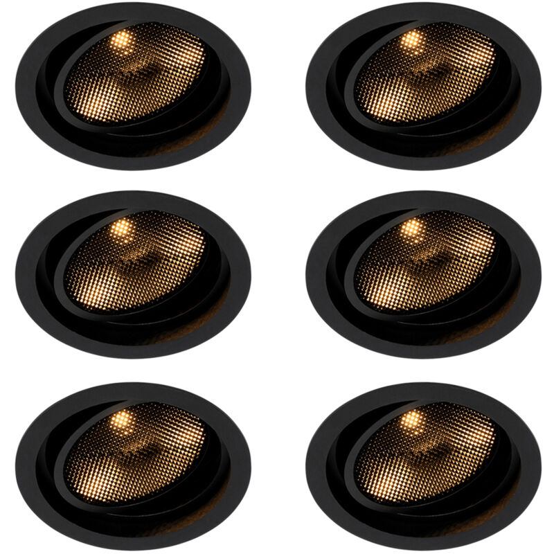 Ensemble de 6 spots encastrables modernes noirs et orientables - Coop 111 Honey - Qazqa