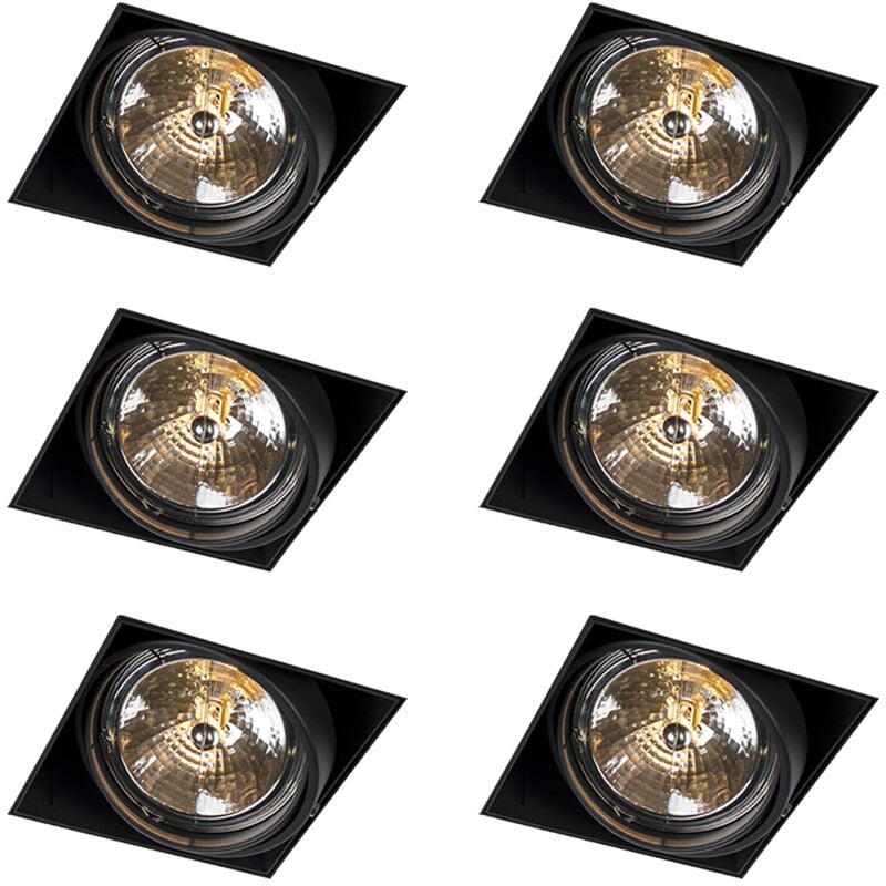 Ensemble de 6 spots encastrables noirs AR111 inclinables et rotatifs sans bordure - Oneon - Qazqa