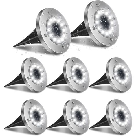 QAZQA Lumière Solaire Extérieur, 8pack 12LED Luminaire Jardin Au Sol Eclairage 6000K Etanche IP65 Lampe Solaire Spot Encastrable Pour Chemin Terrasse Cour Souterraine [Classe énergétique A+++]