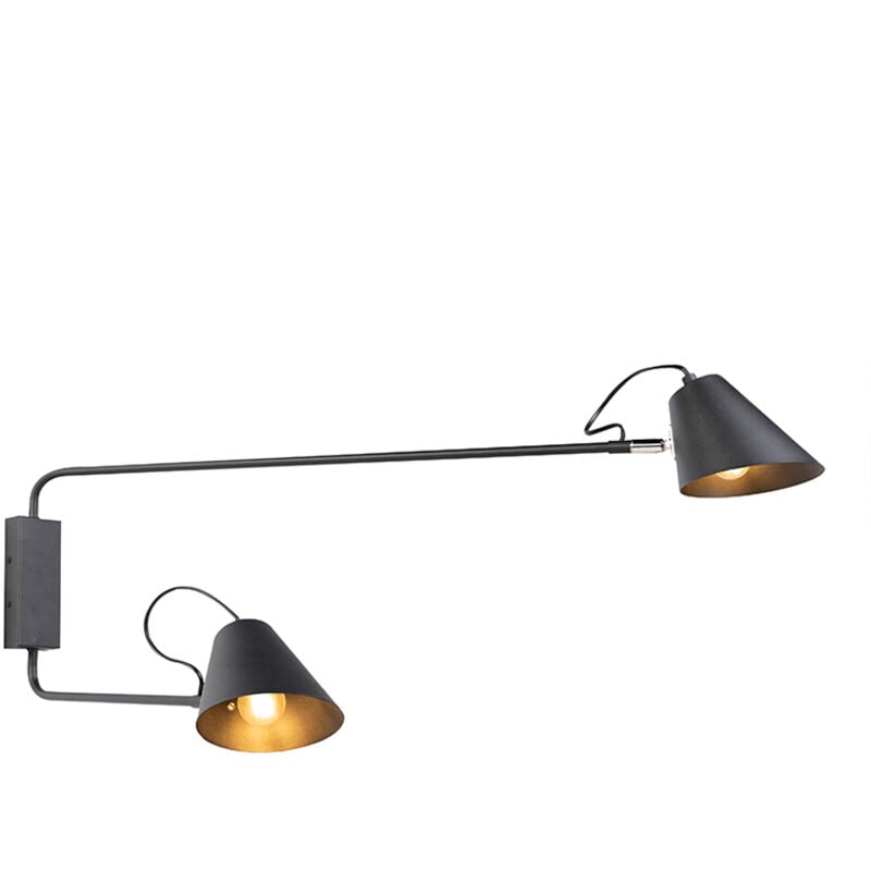 QAZQA lune wl - LED Applique murale - 2 lumière - L 90 cm - Noir - Rétro - éclairage intérieur - Salon I Chambre