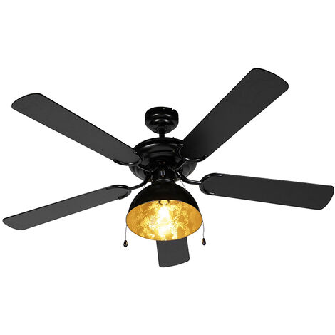 QAZQA magna licht88 - Ventilateur de plafond Industriel - 1 lumière - Ø 1300 mm - Noir - Rustique - Éclairage intérieur - Salon | Chambre | Cuisine | Salle à manger