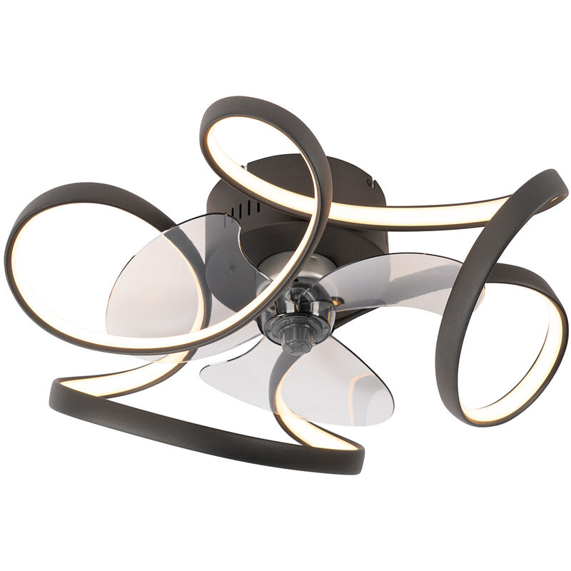 Qazqa - mandy - led Dimmable Ventilateur de plafond variateur inclus - 1 lumière - ø 55 cm - Noir - Design - éclairage intérieur - Salon i Chambre i