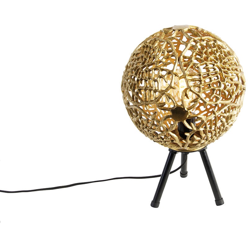 QAZQA maro - Lampe de table - 1 lumière - Ø 26 cm - Noir et Or - Art Deco - éclairage intérieur - Salon I Chambre I Cuisine I Salle à manger