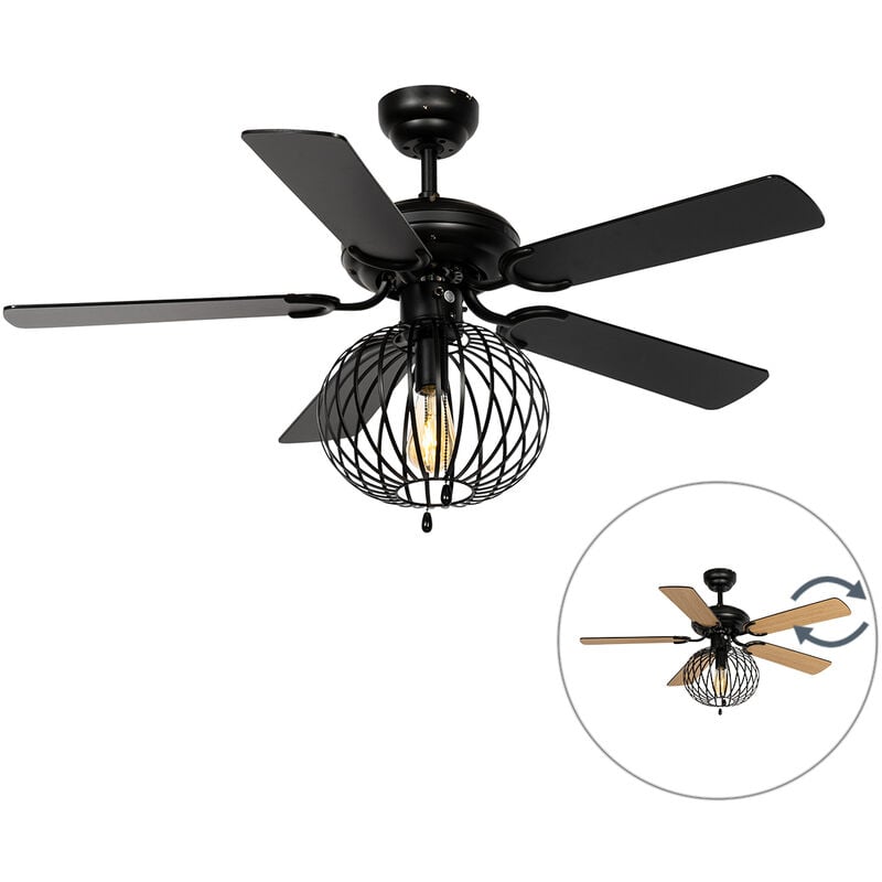 QAZQA mistral - Ventilateur de plafond - 1 lumière - Ø 107.5 cm - Noir - Rustique - éclairage intérieur - Salon I Chambre I Cuisine I Salle à manger