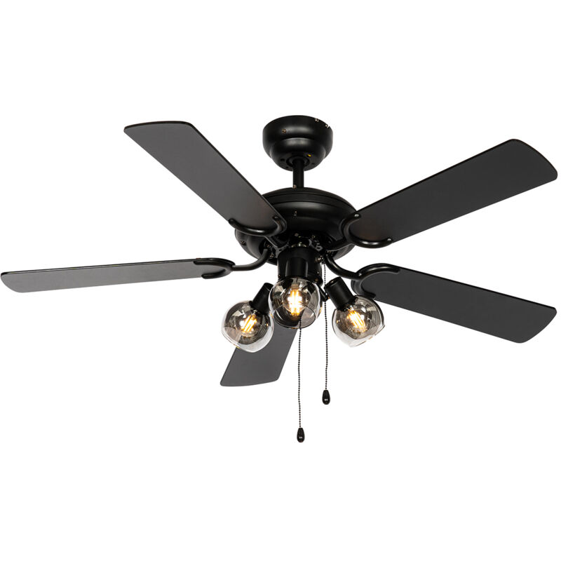 Qazqa - mistral - Ventilateur de plafond - 3 lumière - ø 107.5 cm - Noir - Rustique - éclairage intérieur - Salon i Chambre i Cuisine i Salle à manger