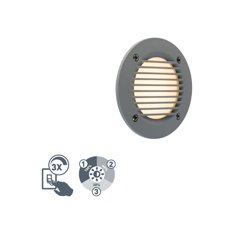 

Qazqa - Moderno Foco empotrado de pared moderno gris LED IP65 - LETI Plástico Redonda Adecuado para LED Max. 1 x 3 Watt